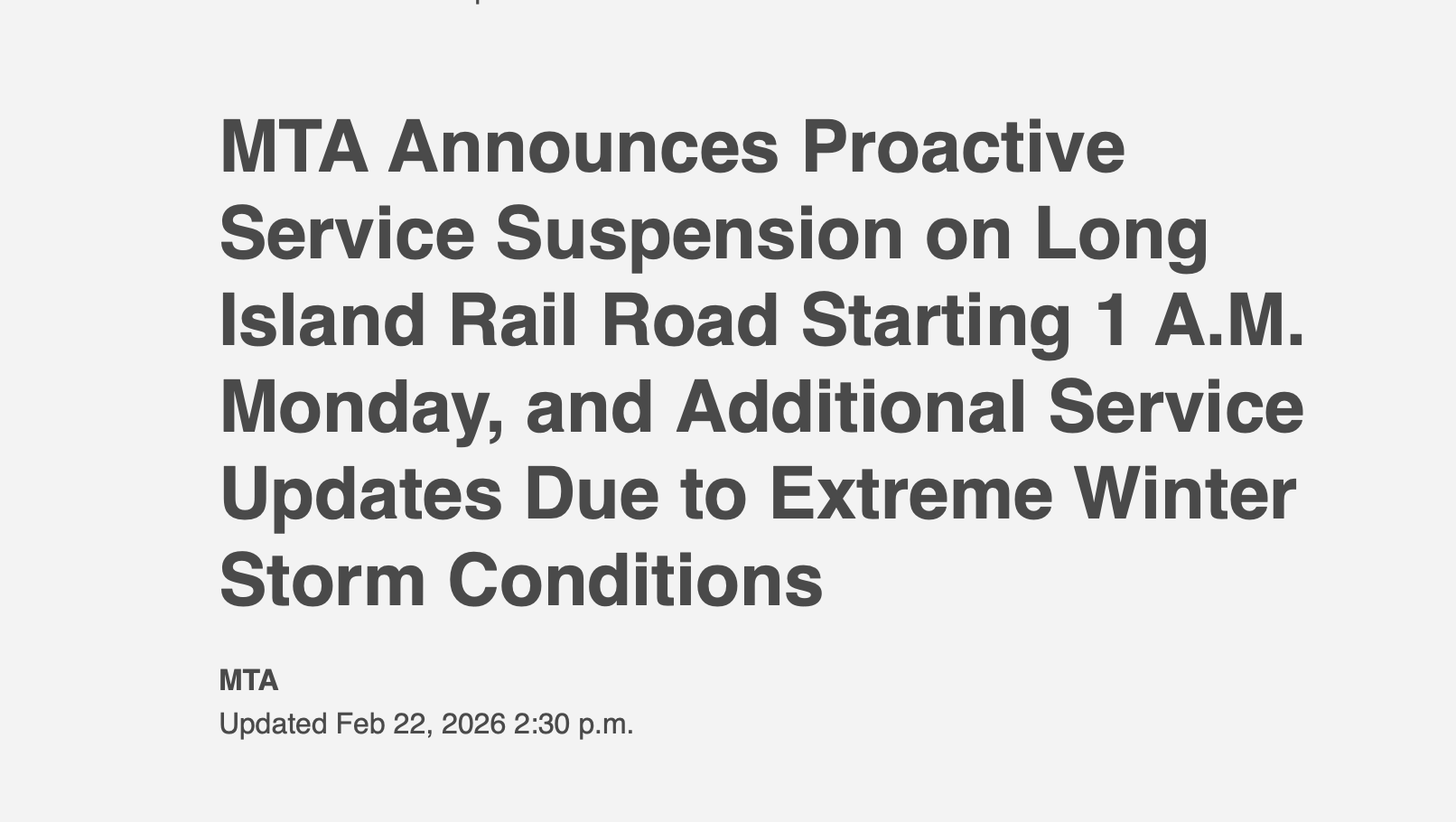 MTA transit related to storm disruptions